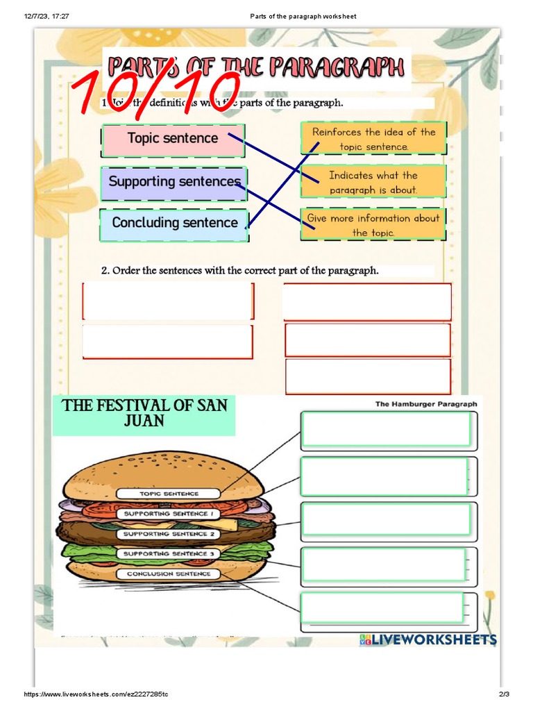 Parts of the paragraph worksheet | PDF