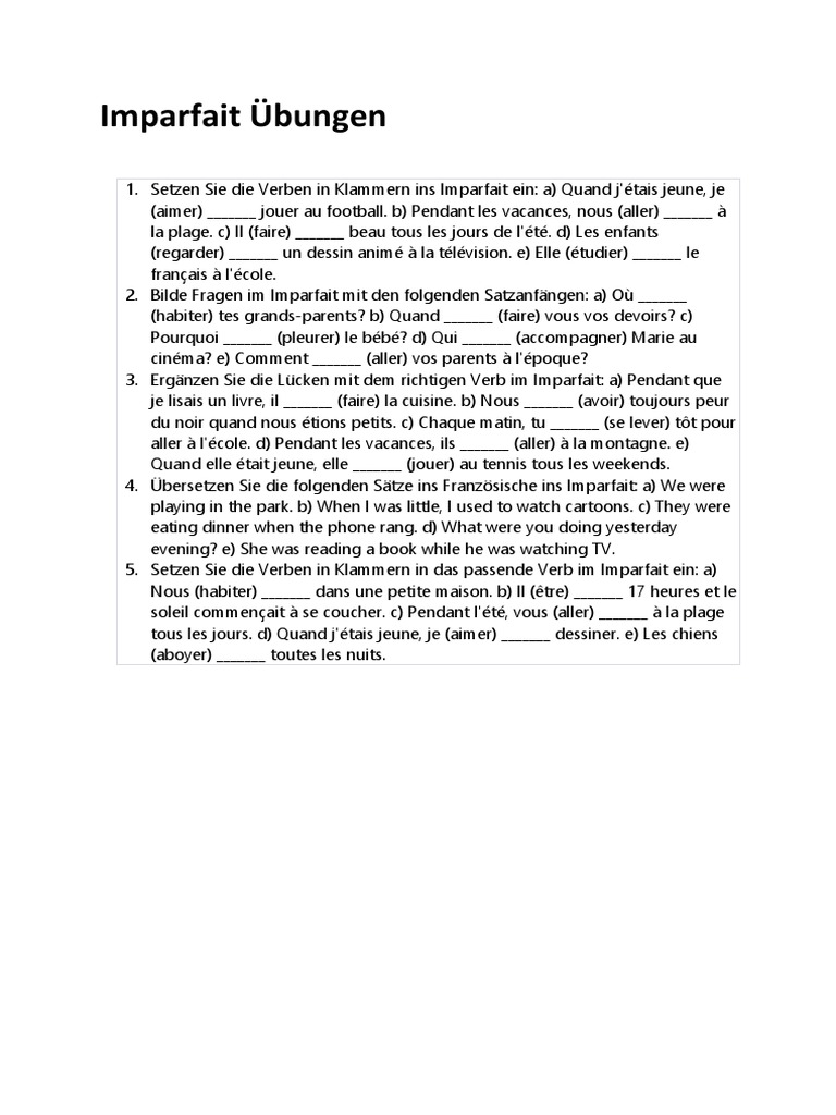 Imparfait Übungen | PDF