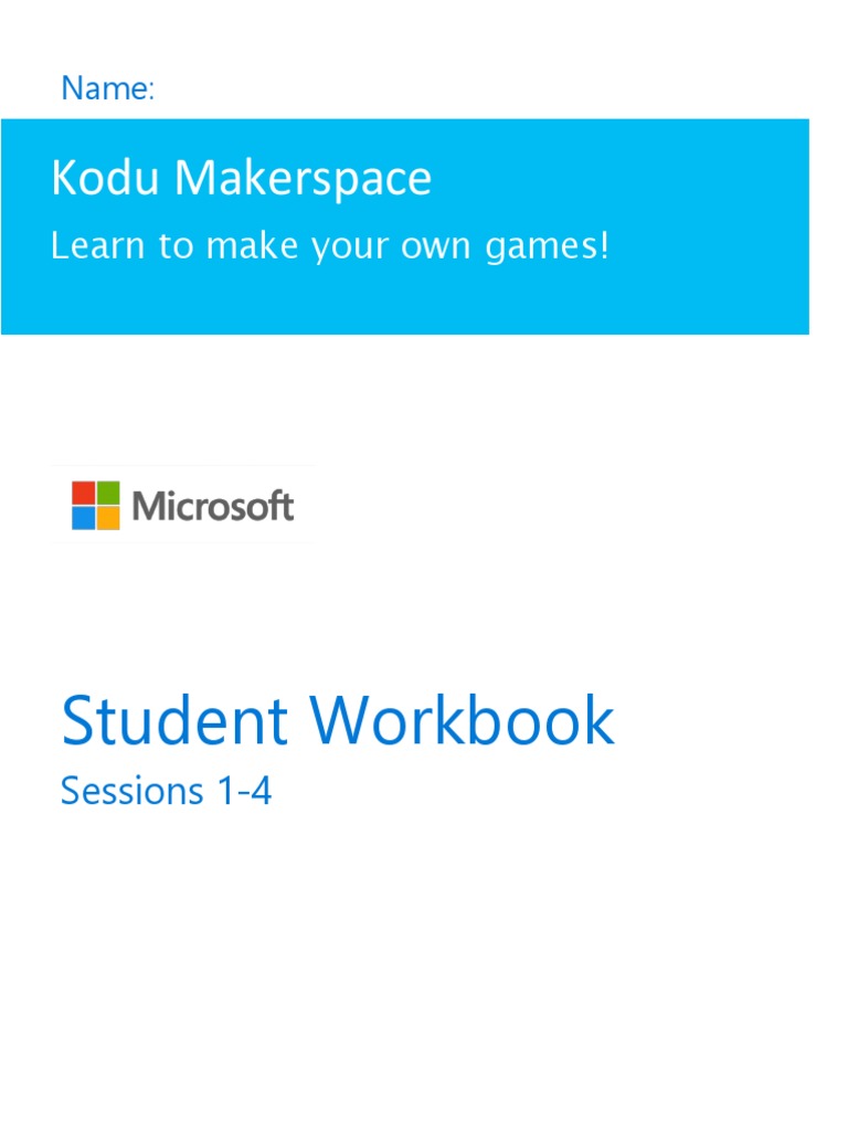 Student Workbook Kodu Makerspace Camp PDF Computer File Menu