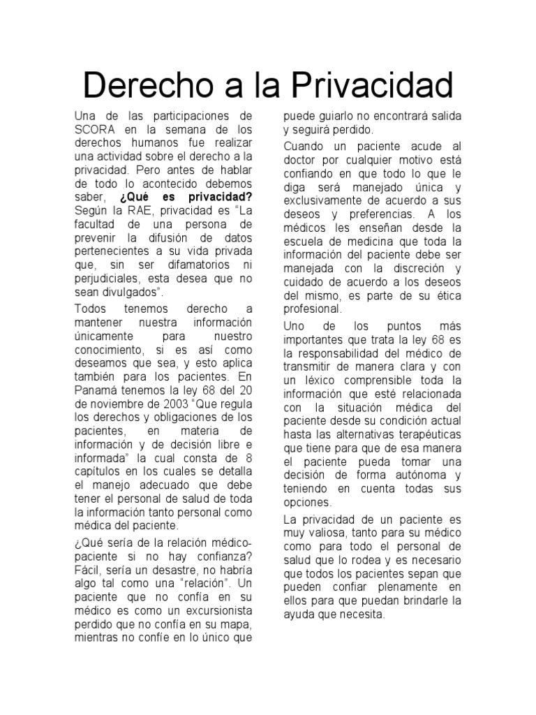 Derecho a la privacidad pdf privacidad paciente