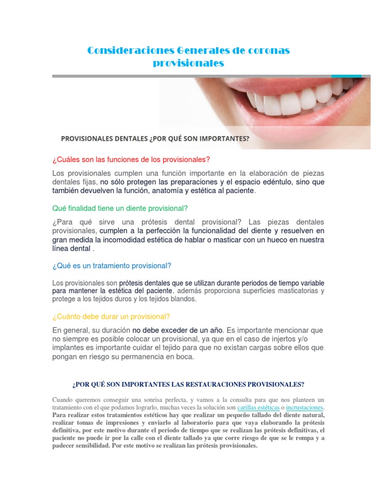 Consideraciones Generales de Coronas Provisionales | PDF | Dentadura ...