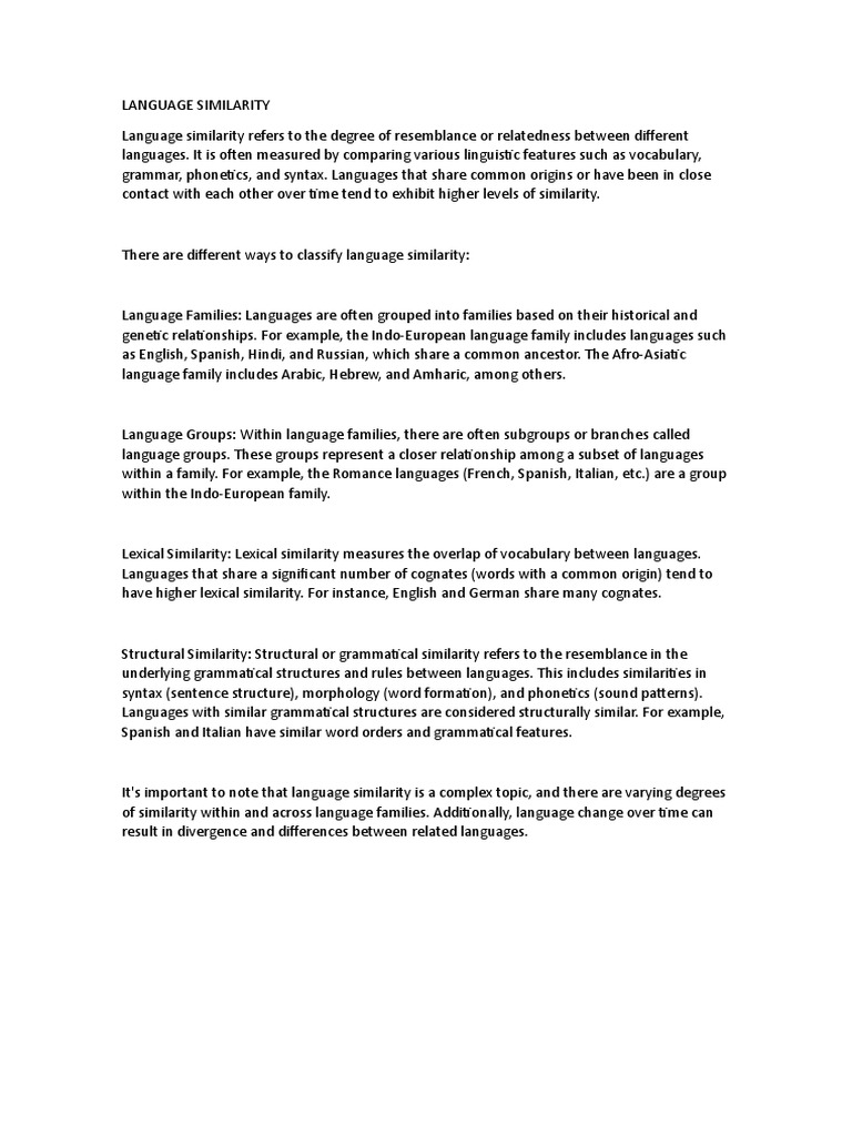 Understanding Language Similarity | PDF