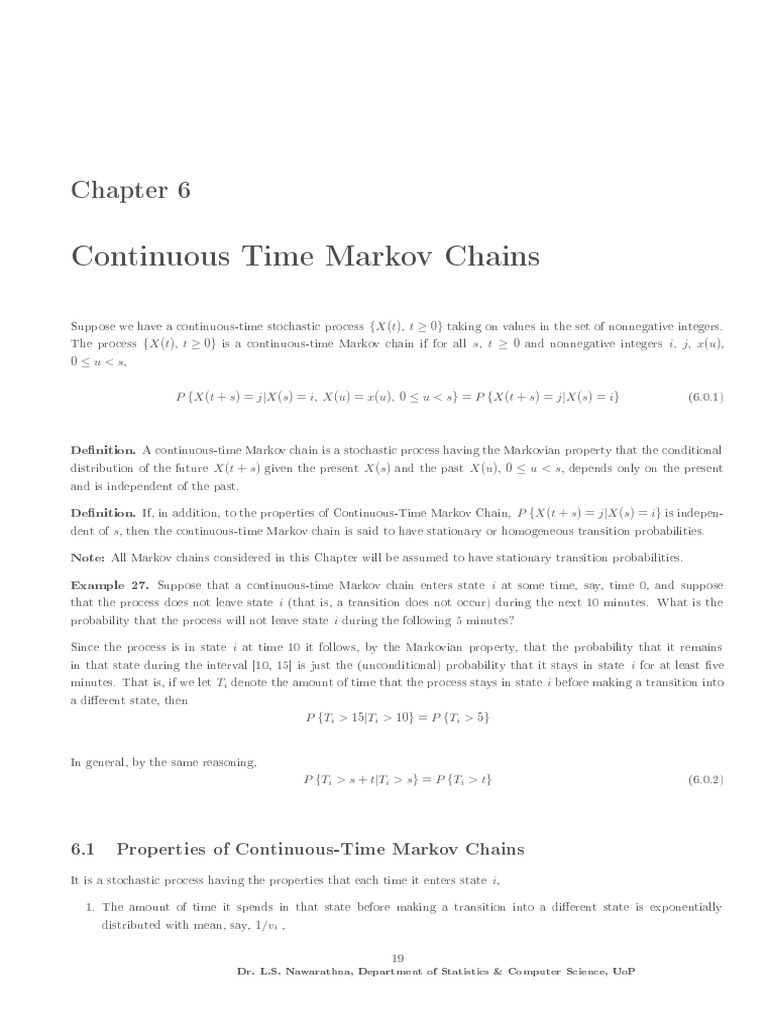 Continuous-Time Markov Chains Overview | PDF | Markov Chain ...