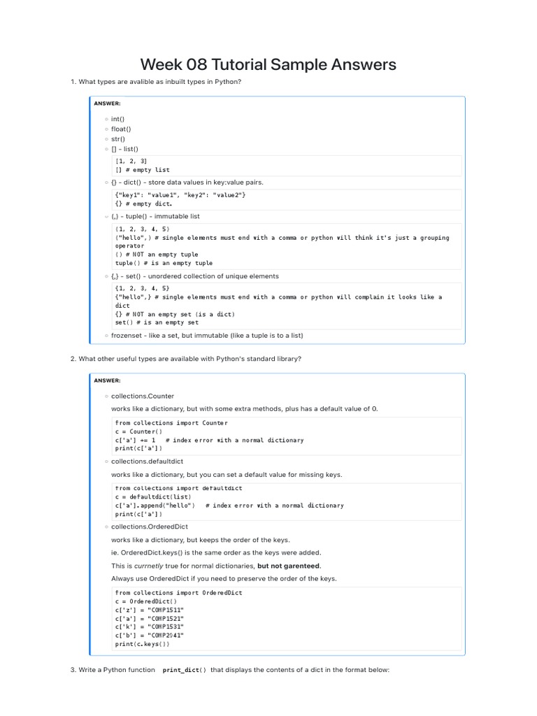Week 08 Tutorial Sample Answers | PDF | Computer Programming | Computing image.