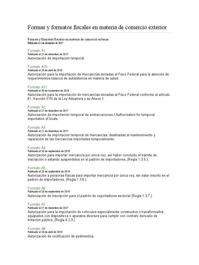 Formatos fiscales en comercio exterior | PDF | aduana | El comercio ...