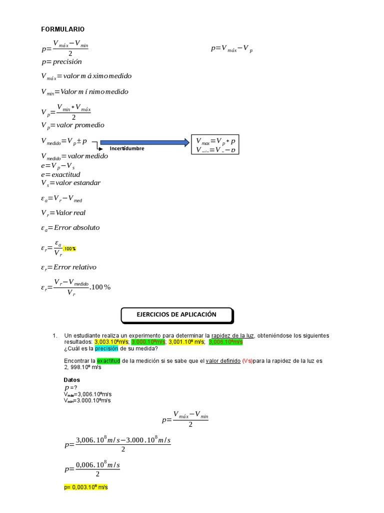 Fórmulas de Exactitud y Precisión | PDF | Medición | Exactitud y precisión