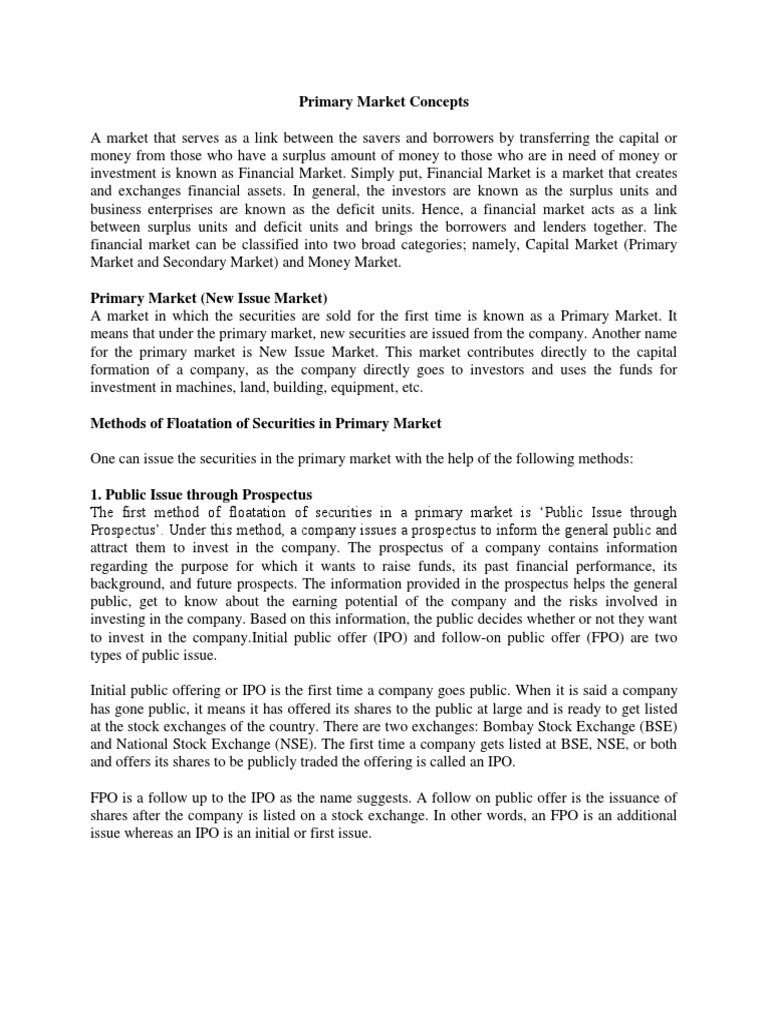 Primary Market and FLotation Methods PDF Financial Markets Stocks