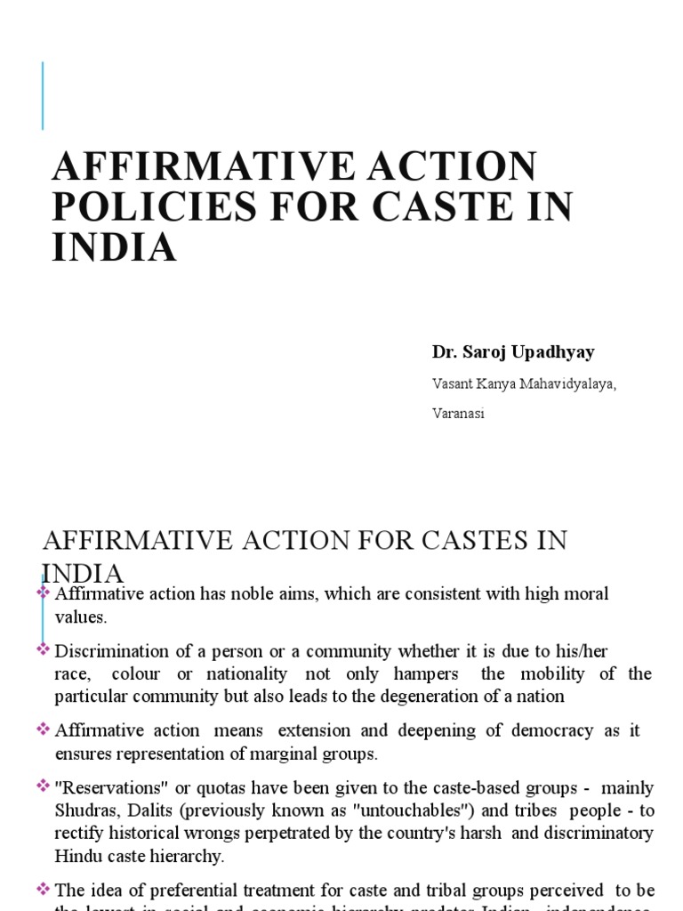 Affirmative Action Policies For Caste in India: Dr. Saroj Upadhyay ...
