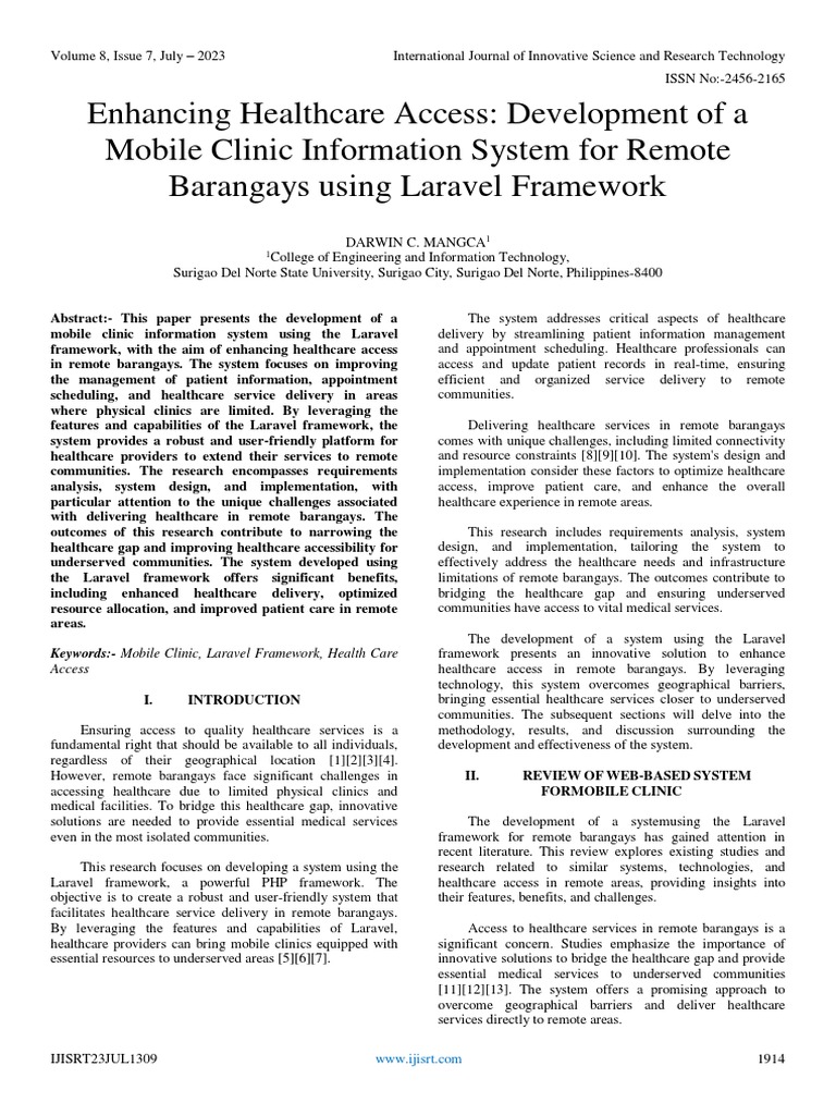 Enhancing healthcare access development of a mobile clinic information