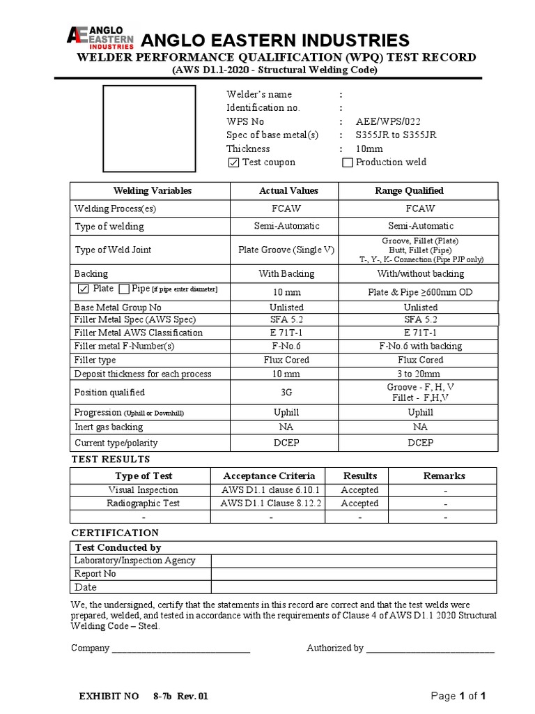 WPQ Format AWS D1.1 | PDF