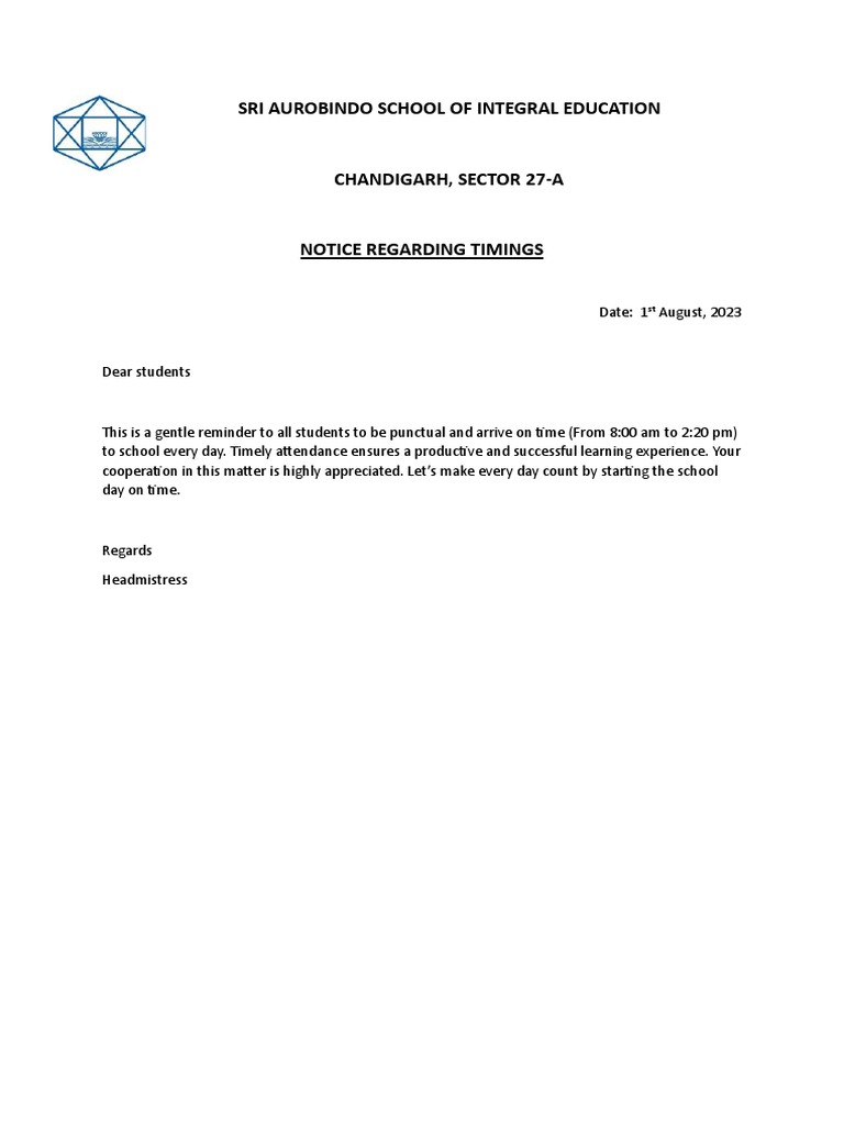 Circular For Timings PDF