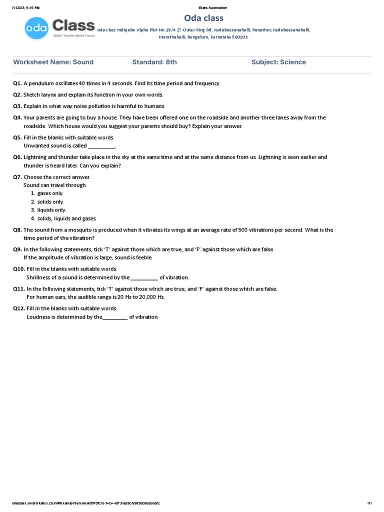 Sound Worksheet | PDF
