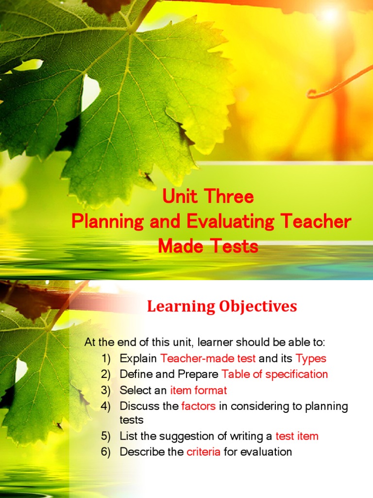 Unit Three Planning And Evaluating Teacher Made Tests Pdf