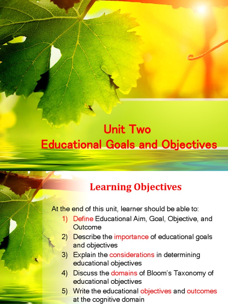 Unit Two Educational Goals and Objectives PDF Learning