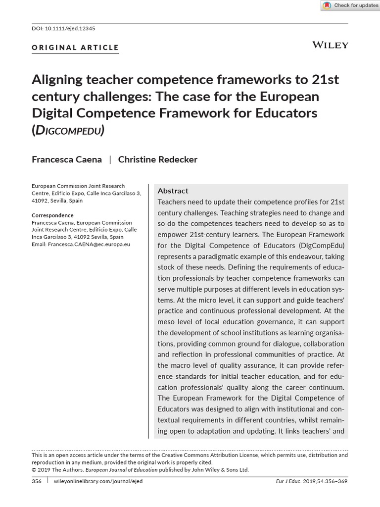 Euro j of education 2019 caena aligning teacher competence