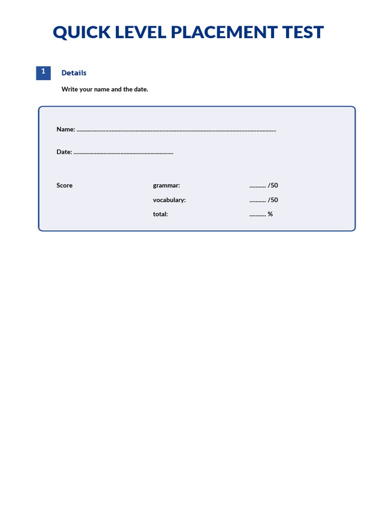 English Level 1 Placement Test | PDF