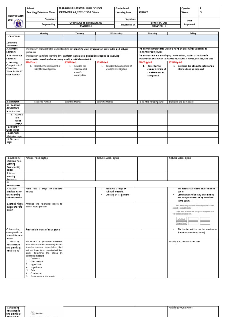Grade 7 Science Lesson Plan | PDF | Scientific Method | Experiment