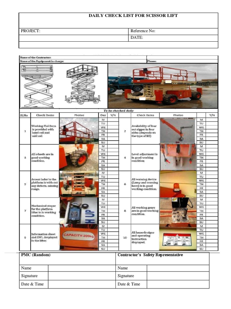 Scissor lift Check list PDF