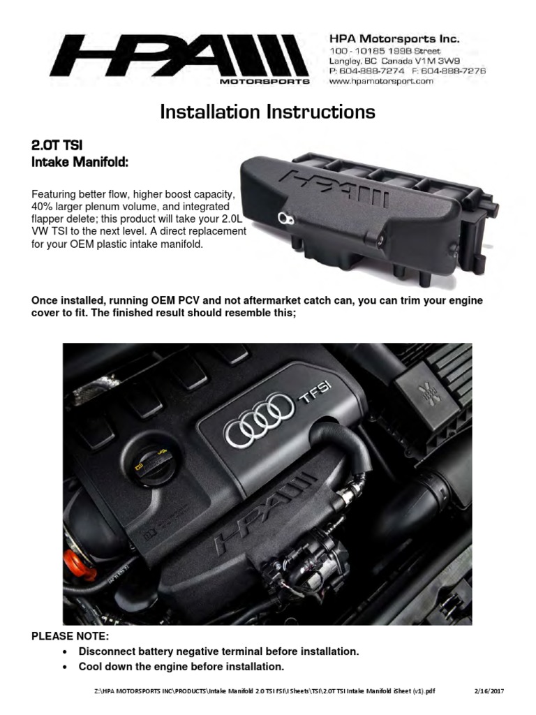 2.0T TSI Intake Manifold Installation Guide | PDF | Fuel Injection ...