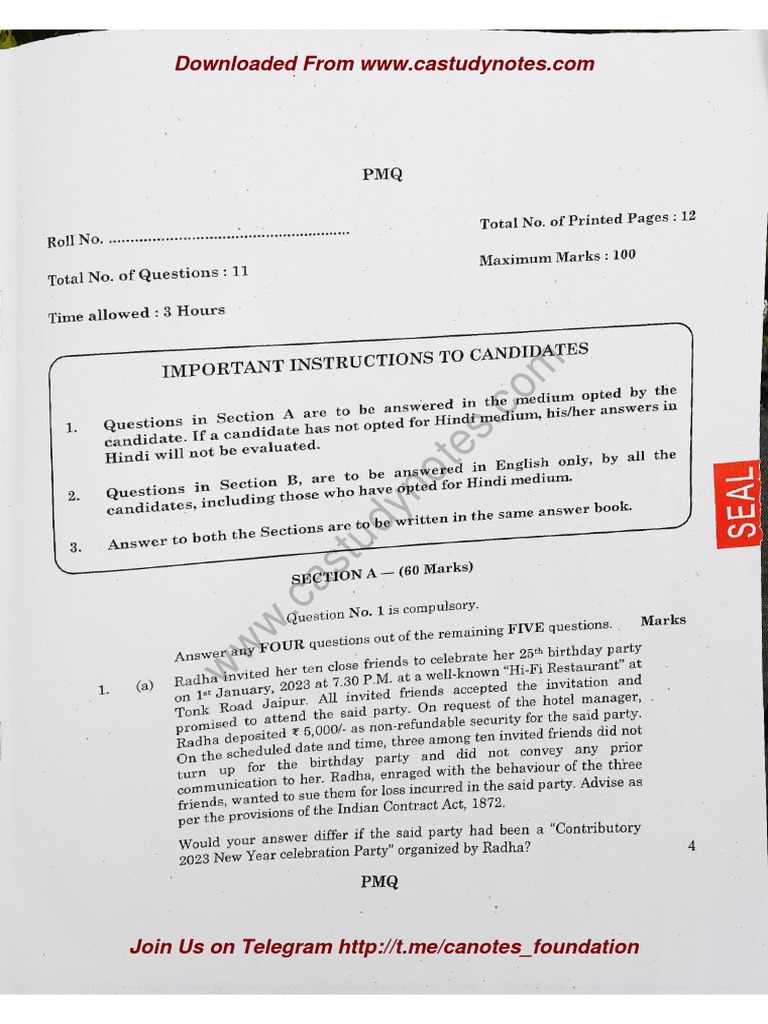 Ca Foundation Law Bcr Qp June 2023 Castudynotes Com Pdf