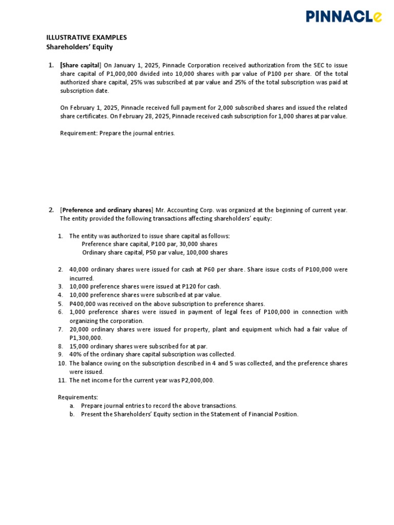 Illustrative Examples Shareholders Equity Pdf