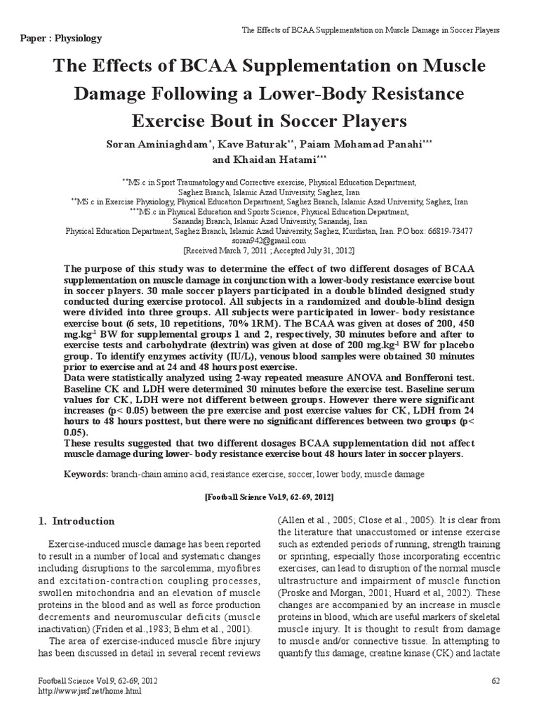 The Effects of BCAA Supplementation On Muscle Damage Following A LowerBody Resistance Exercise