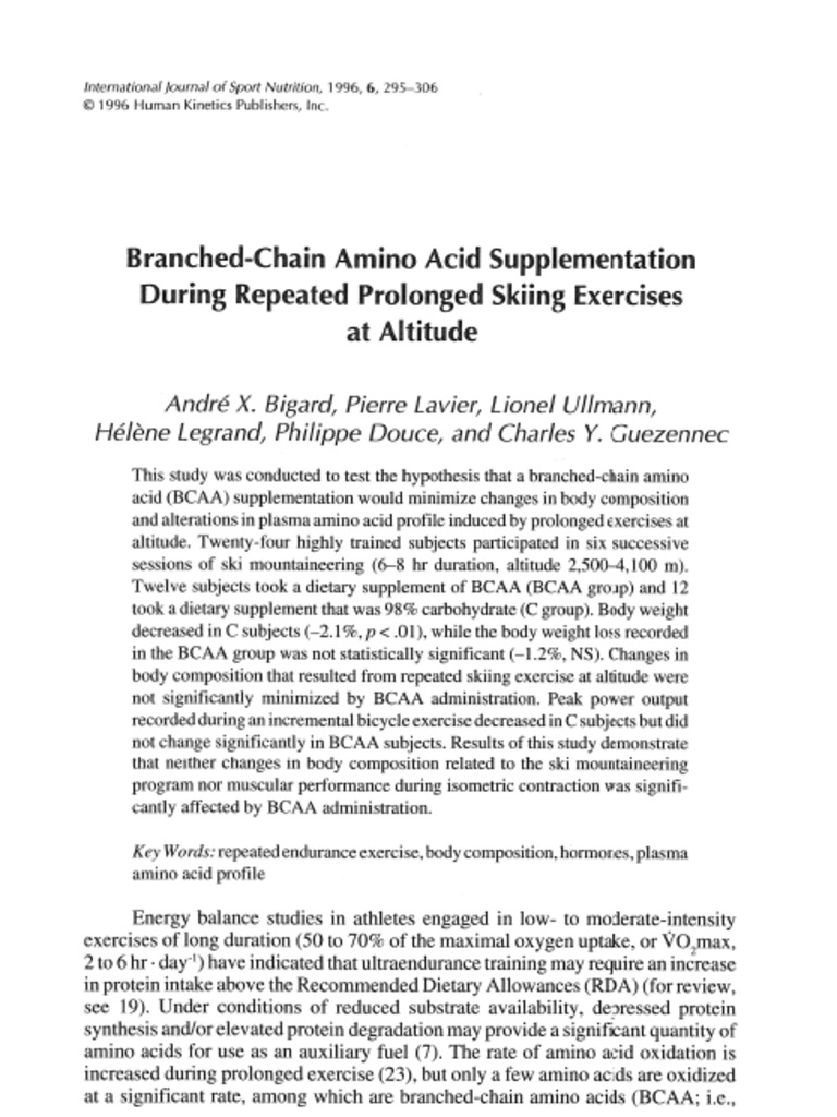 BranchedChain Amino Acid Supplementation During Repeated Prolonged