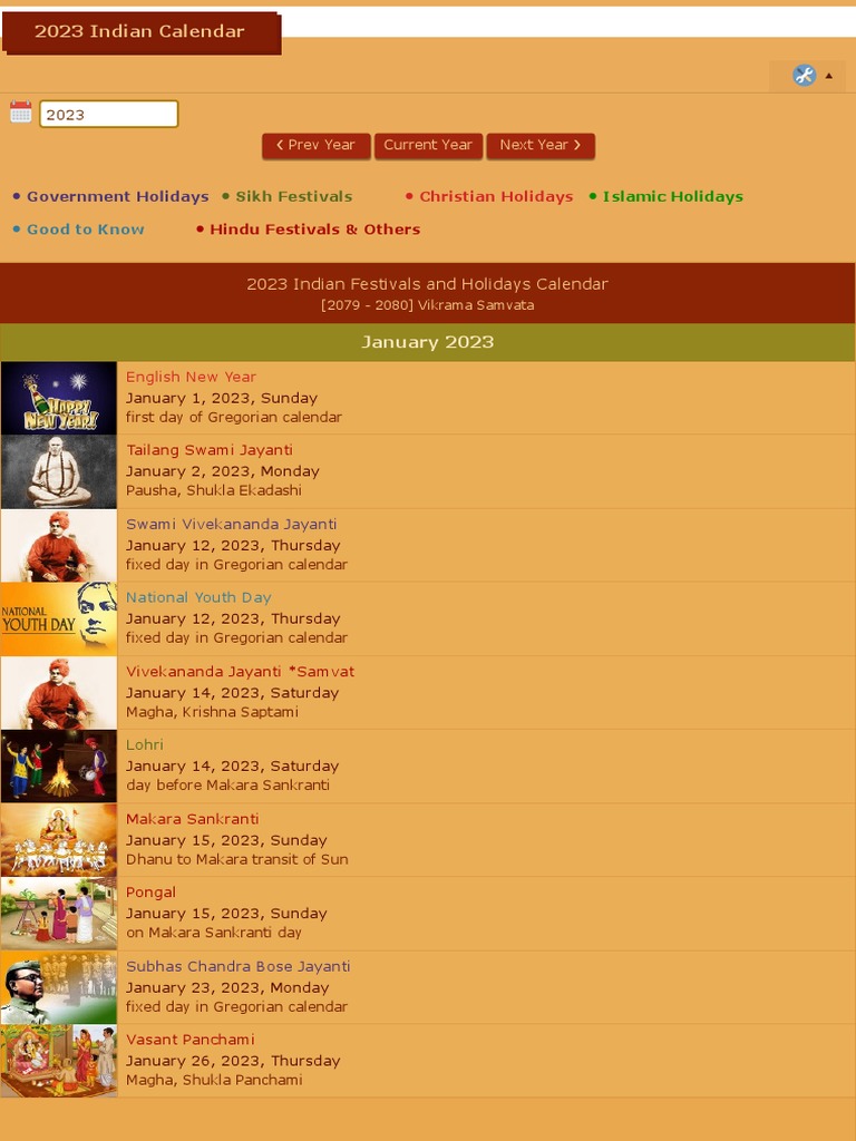 2023 indian calendar for indian festivals and indian holidays pdf