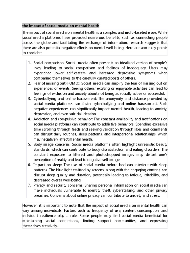 The Impact of Social Media On Mental Health | PDF | Popular Culture ...