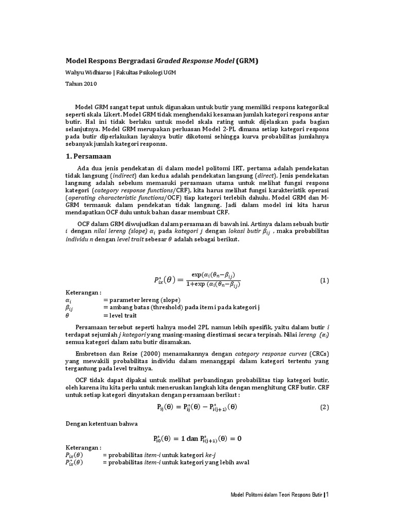 Model GRM dalam Teori Respons Butir | PDF | Metode & Bahan Ajar