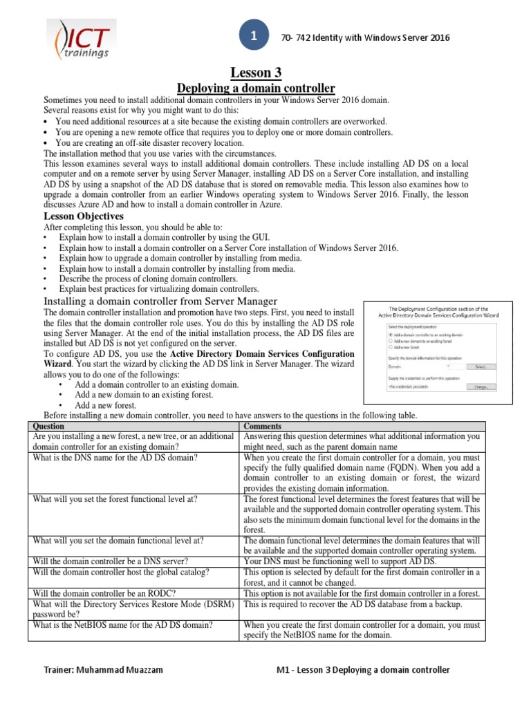 M1 lesson 3 deploying a domain controller pdf