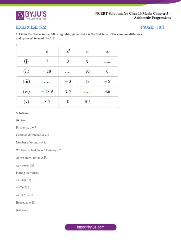 Ncert solutions for class 10 maths chapter 5 arithmetic progressions