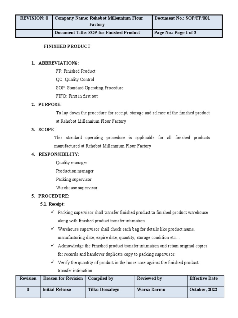 SOP For Finished Product PDF