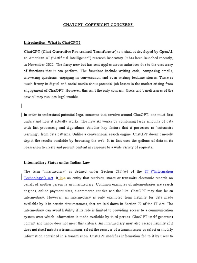 CHATGPT Copyright Concerns PDF Intellectual Property Copyright