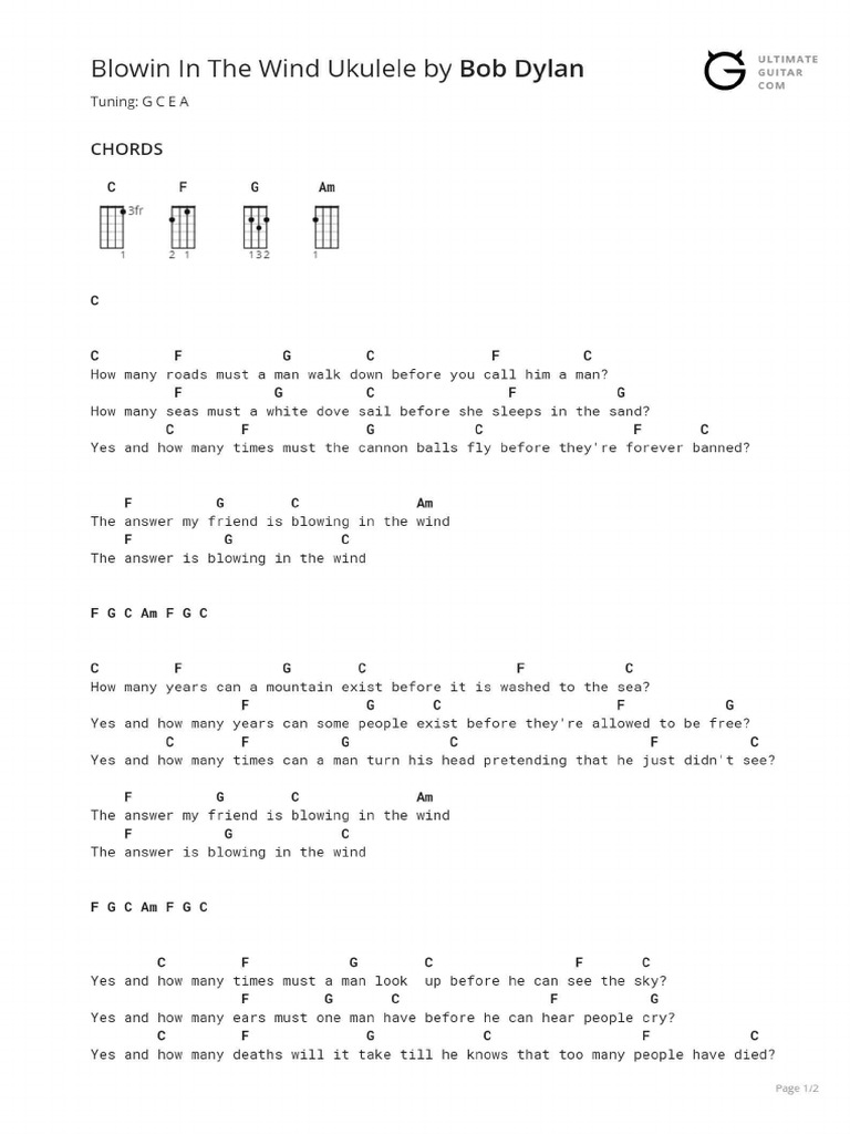 Blowin in The Wind Ukulele PDF