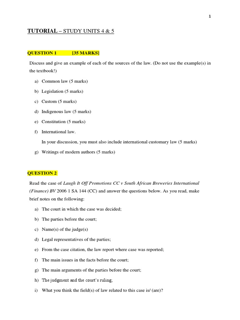 Tutorial+Questions+-+Study+Units+4+ +5 | PDF