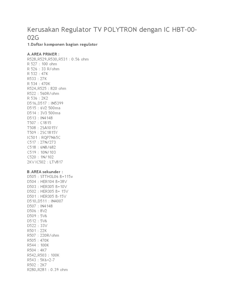 Kerusakan Regulator TV POLYTRON IC HBT-00-02G | PDF | Computers ...