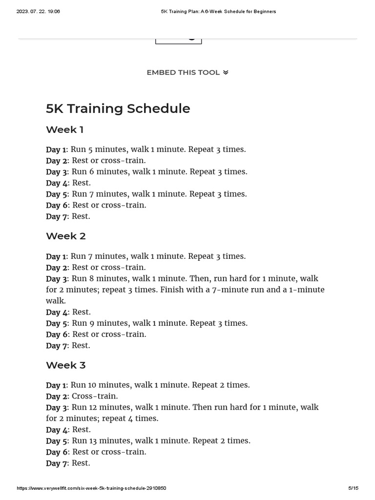 6-Week Beginner 5K Training Plan | PDF | Cooking, Food & Wine | Self ...