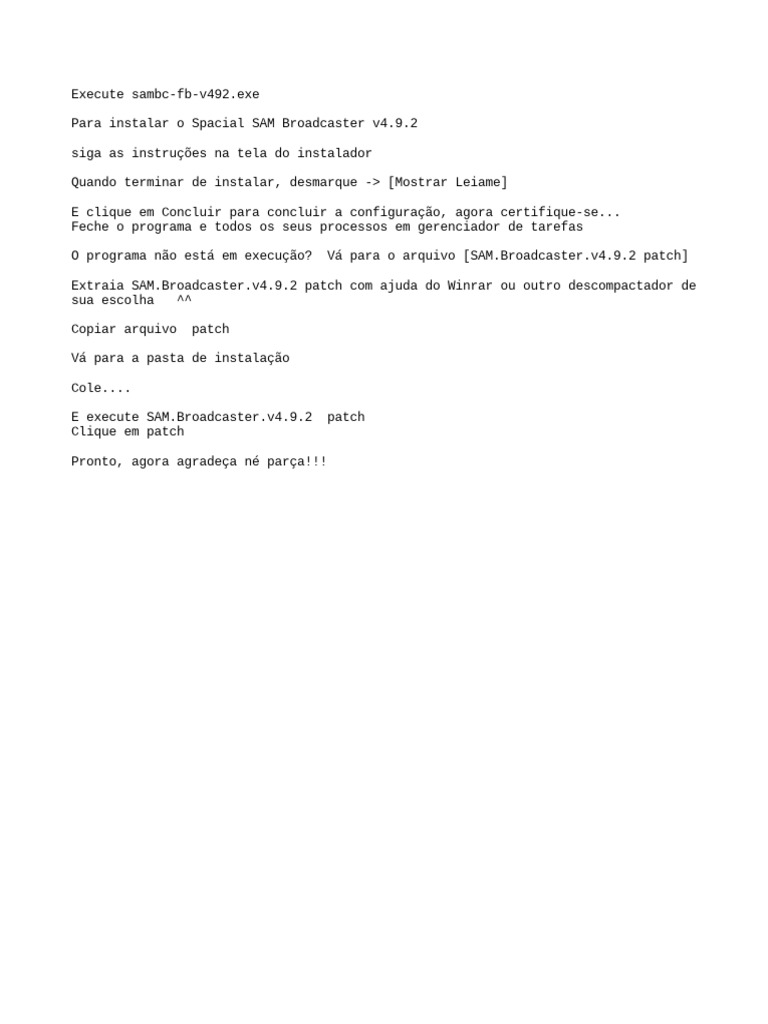 Instalação e Patch do SAM Broadcaster 4.9.2 | PDF