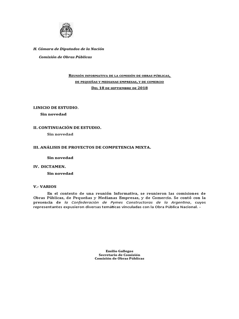 Reunión de Obras Públicas y PYMES 2018 | PDF | Finanzas y dinero | Política