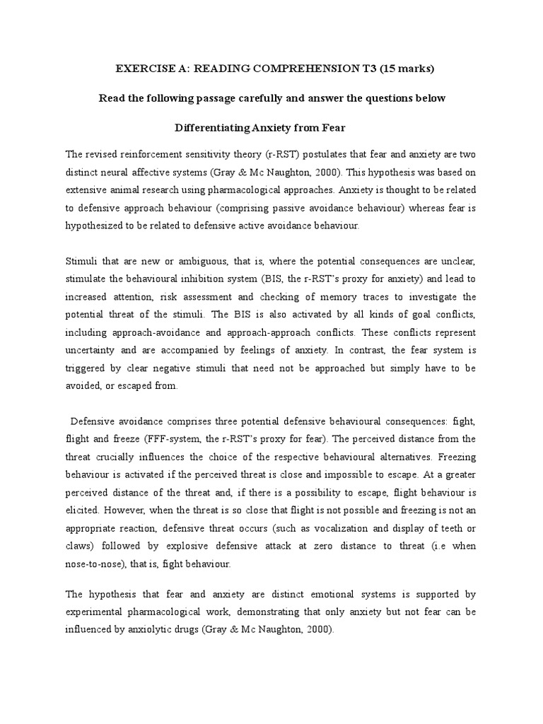 Exercise A Reading Comprehension T3 Pdf