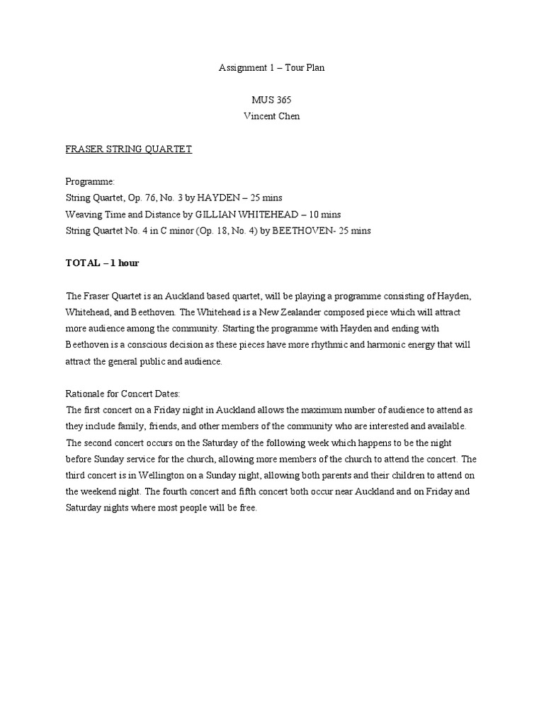 Assignment 1 tour plan pdf concert