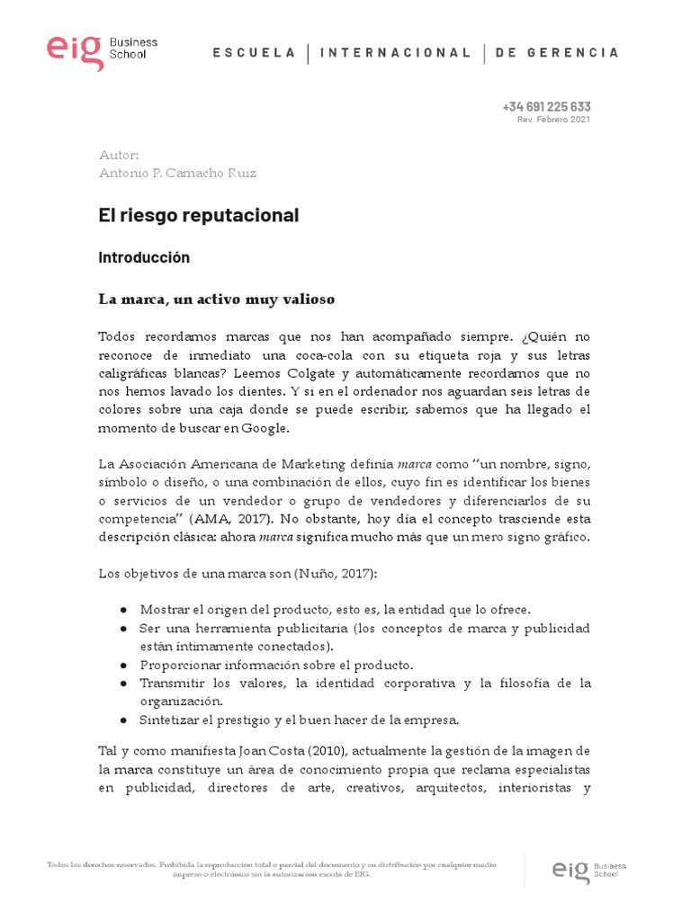 Riesgo Reputacional y Pérdida de Imagen | PDF | Marca | Business
