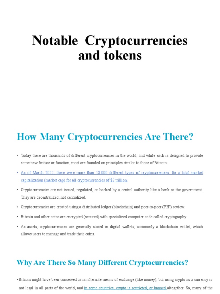 Different Types of Notable Cryptocurrancies and Tokens | PDF