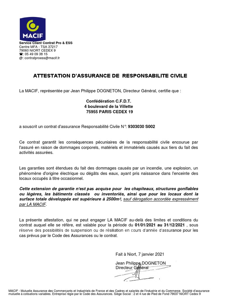 Attestation Dassurance Macif 2021 PDF