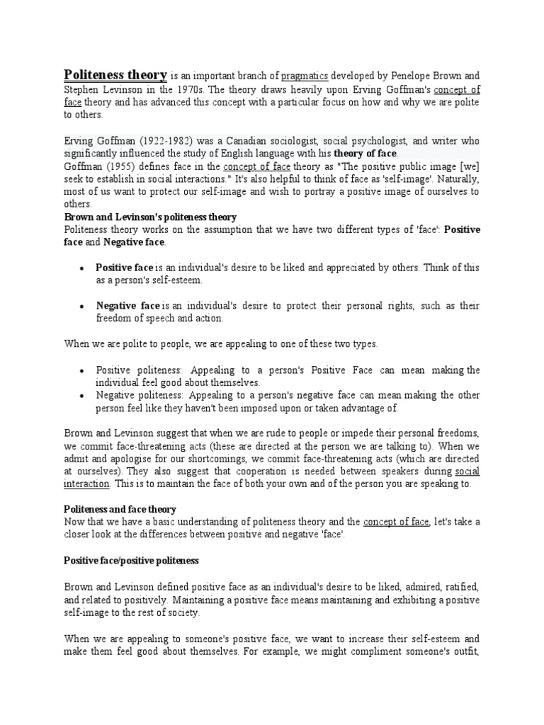 Politeness Theory | PDF | Social Psychology | Psychological Concepts
