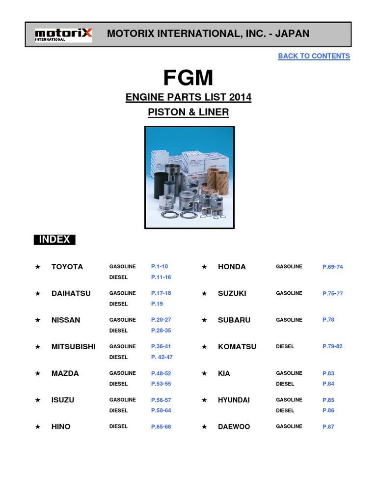 FGM Piston Liner Kit Index PDF Machines Toyota
