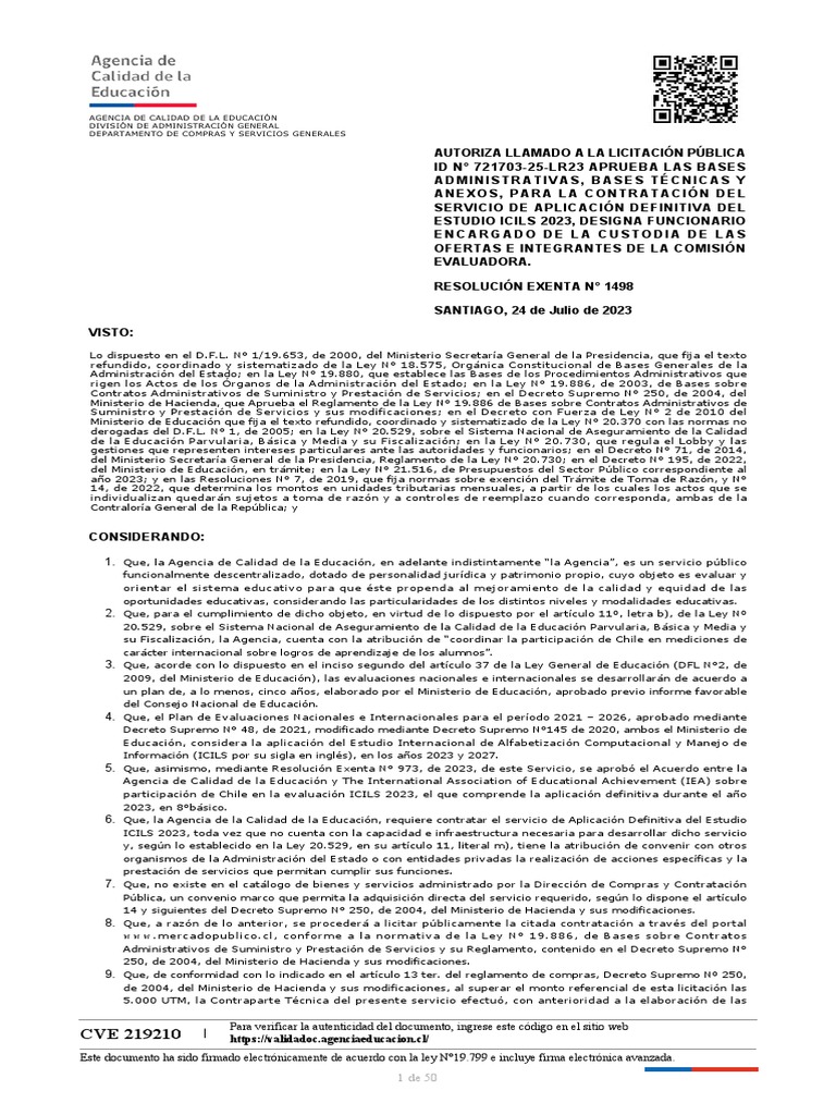 REX.1498 2023 Autoriza Llamado A Licitación Pública ID | PDF