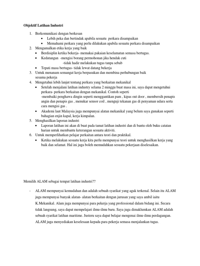 Objektif Latihan Industri Pdf