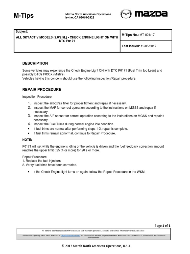 Mazda DTC P0171 MC 10129368 9999 Download Free PDF Rotating 